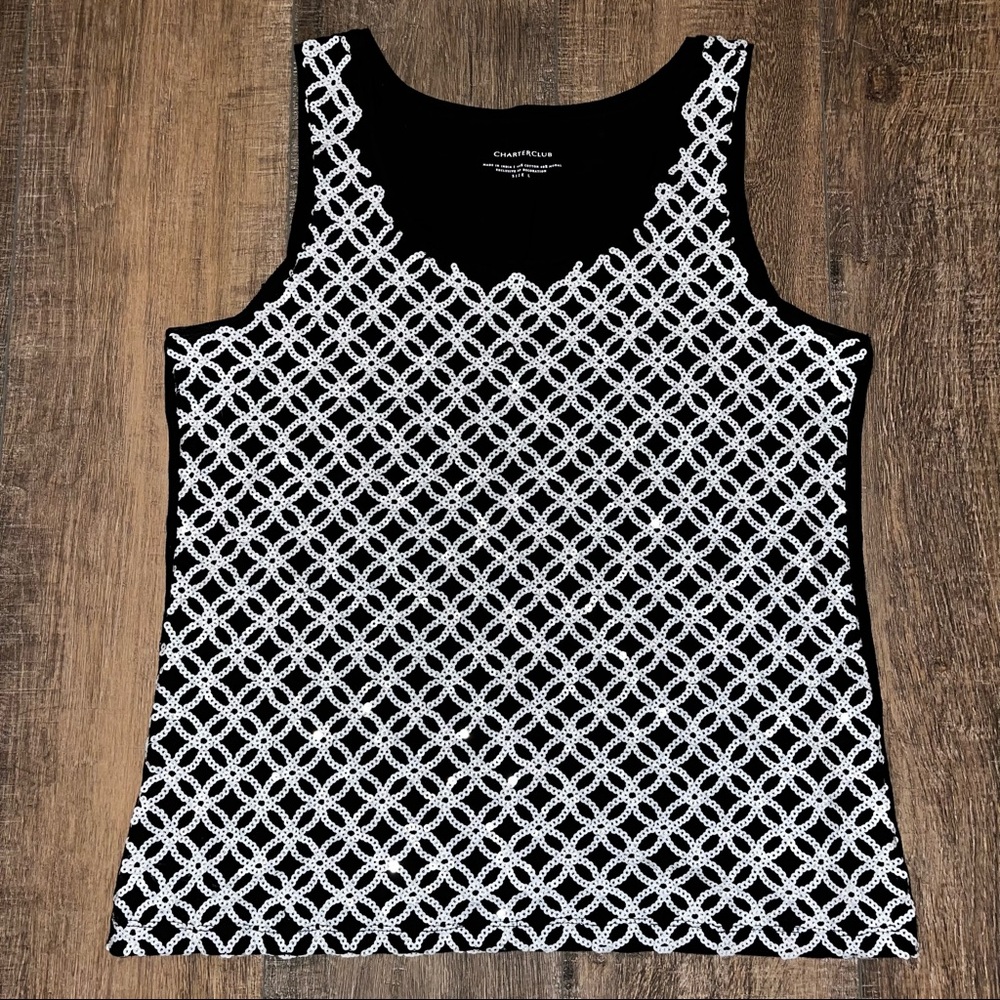 NWOT Charter Club Black Tank With Sequin Design